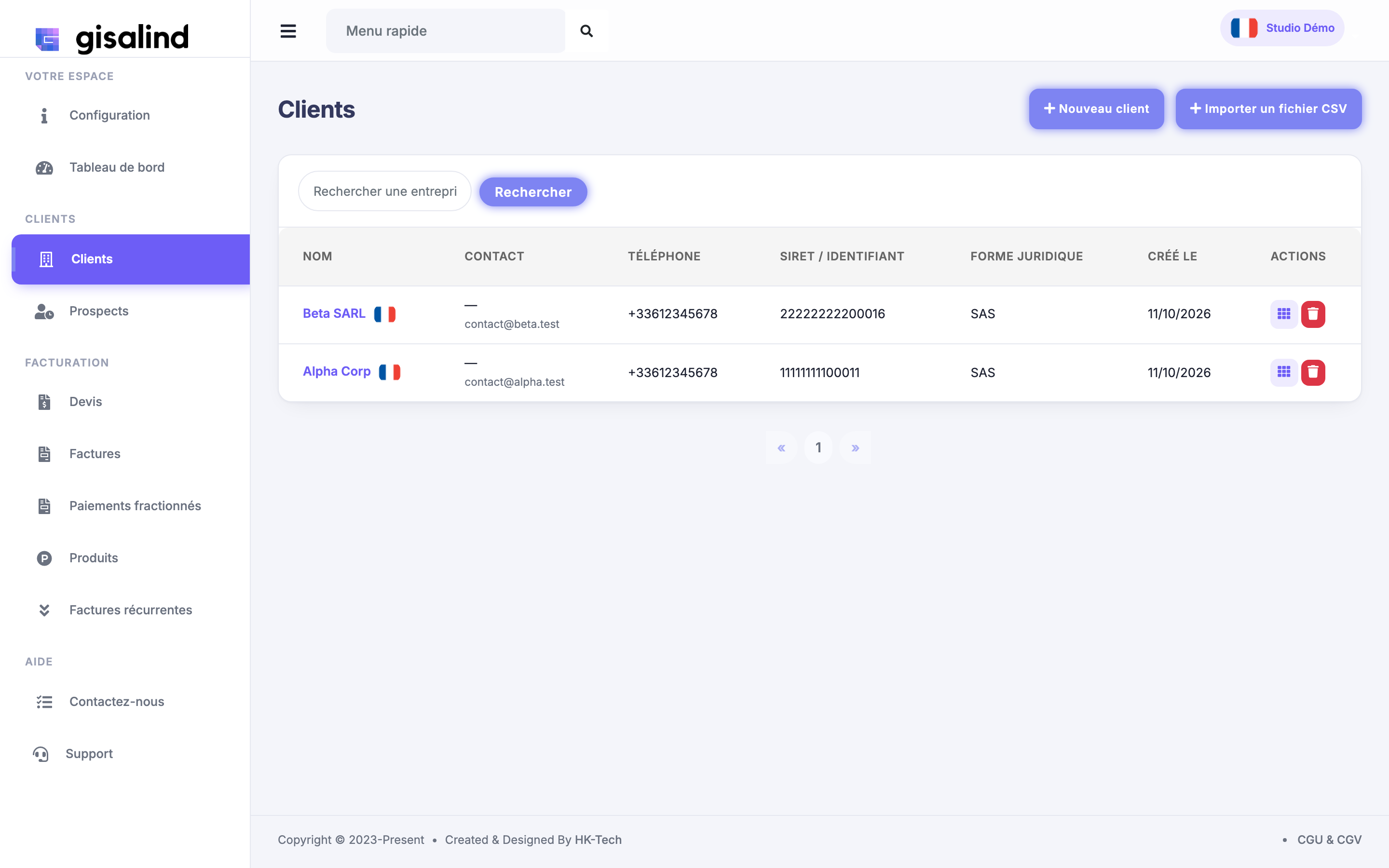 Gestion des clients dans Gisalind